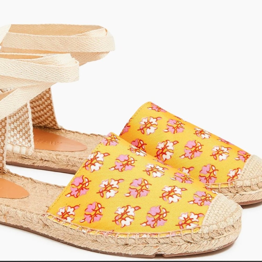 J.Crew Women's Printed Canvas Ankle-Wrap Espadrille Sandals US 7H